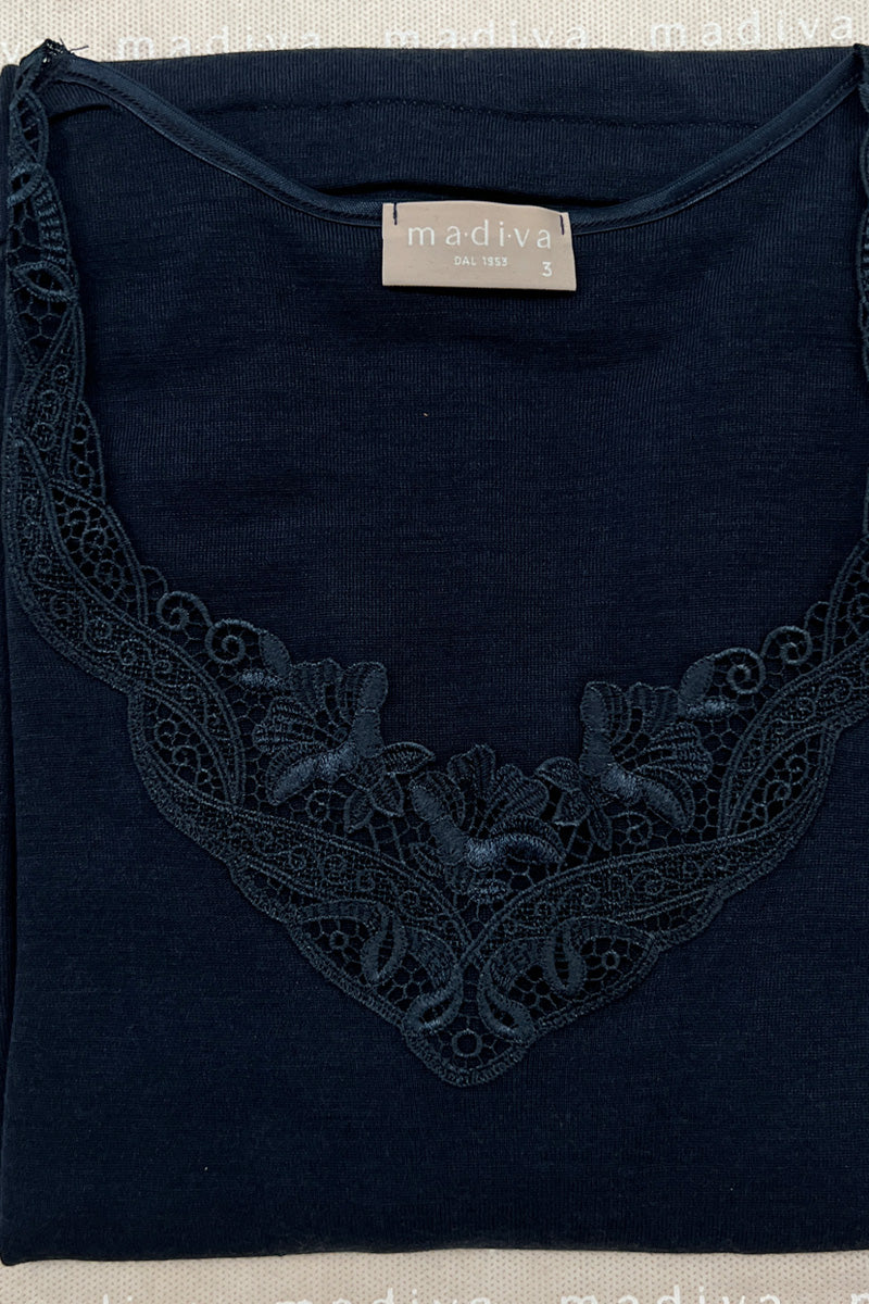 Maglietta intima da donna Olga in lana seta - Mezza manica avvolgente con inserto di macramè CLASSIC