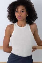 American women's vest Otti in merino wool and silk NEW - Wide American ribbed shoulder