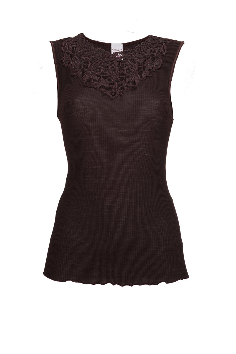 Smanicato da donna Adele in lana merino extrafine e seta - Smanicato con macramé