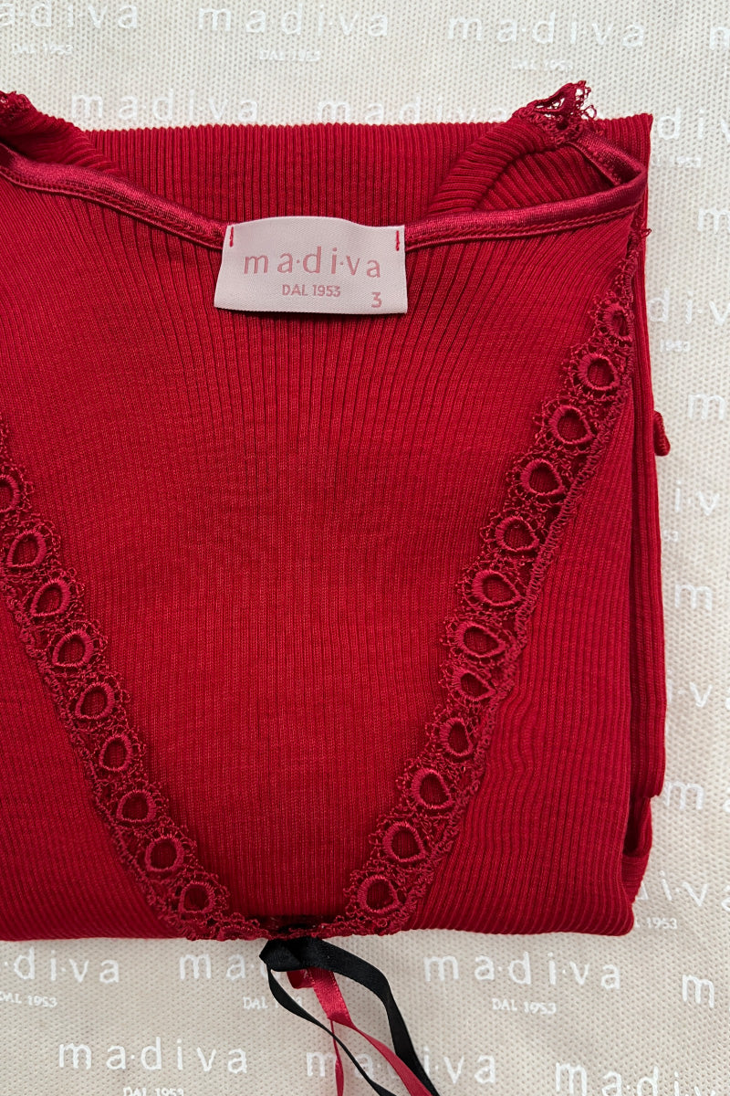 Women's sweater Agata・ in silk wool - Long sleeve with macramé and ribbon