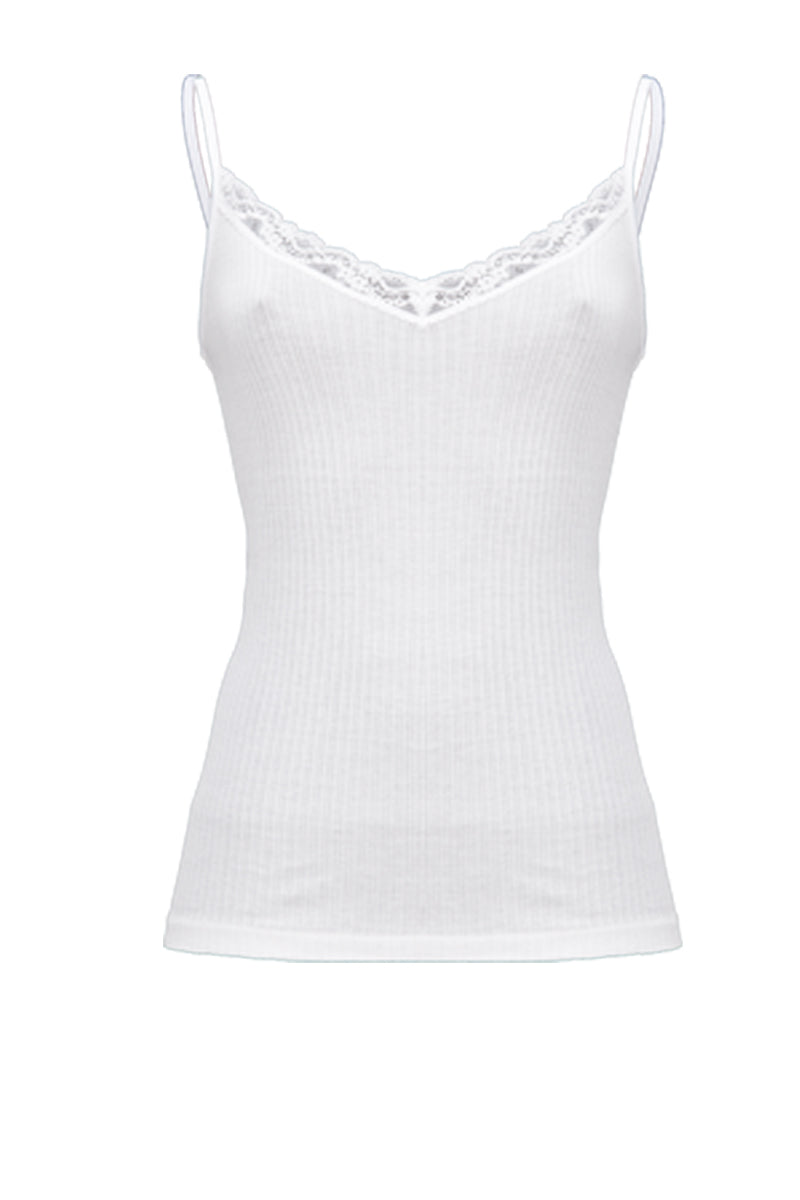 Canotta da donna Alissa in cotone - Spalla stretta Plissè con pizzetto elastico