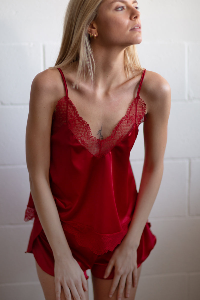Complete women's nightwear Amour in satin - Soft fit and elastic lace finishes