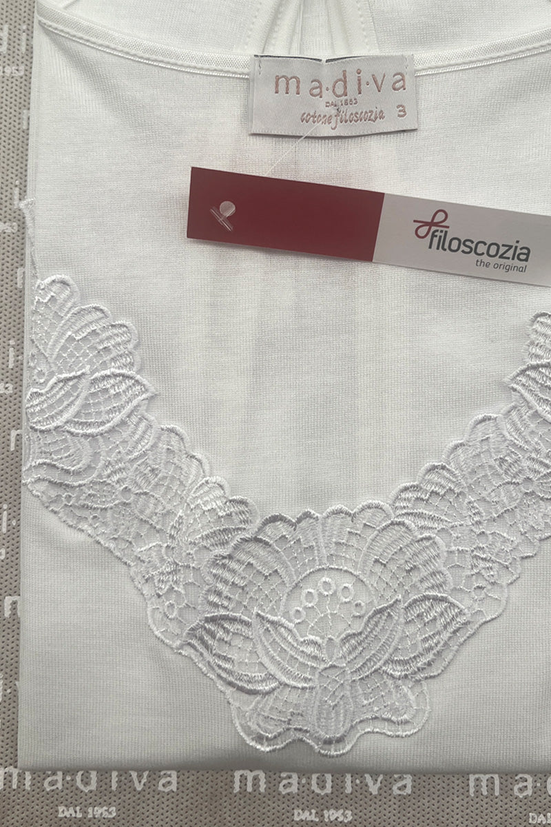 Maglietta da donna Angel in cotone - Mezza manica con inserto macramé
