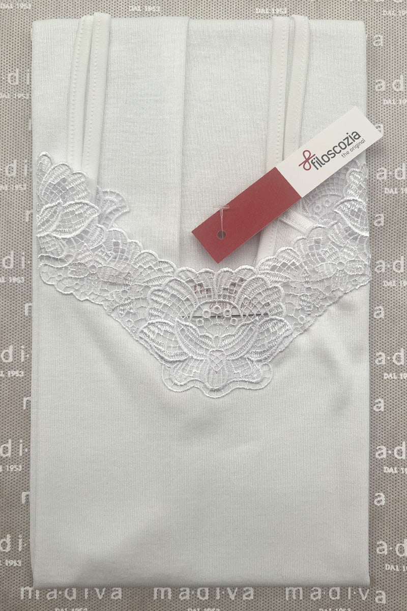 Women's tank top Angel in cotton - Narrow strap Macramé insert and smooth fabric