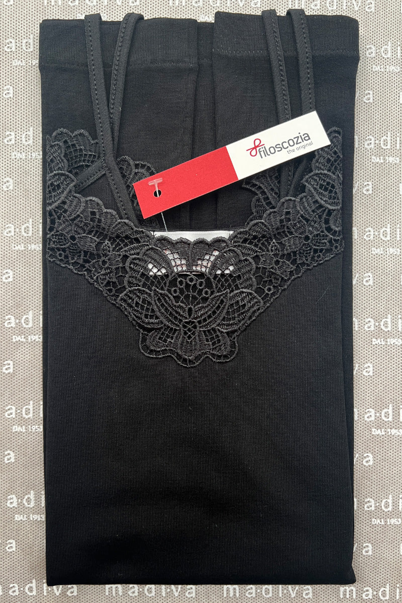 Women's tank top Angel in cotton - Narrow strap Macramé insert and smooth fabric