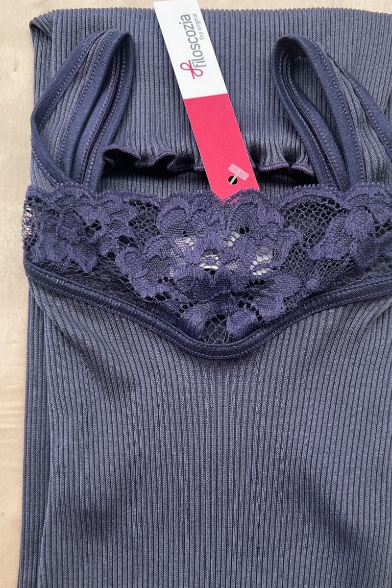 Canotta da donna BIBI in cotone filoscozia®- Spalla larga con pizzo e tessuto costina ESCLUSIVA ON LINE