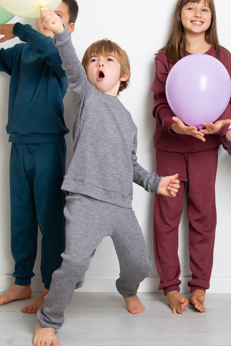 Pigiama bambini due pezzi Coccola in lana merino e seta - Caldo e confortevole