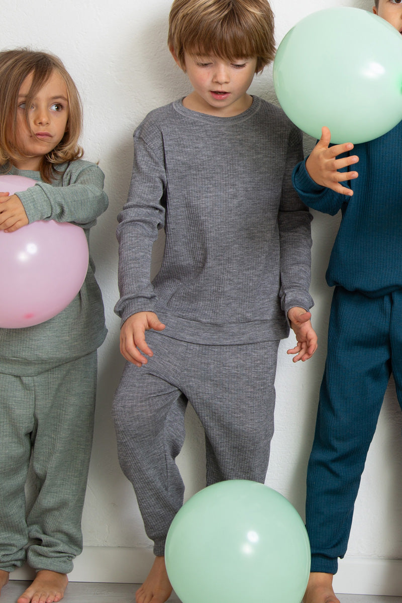 Pigiama bambini due pezzi Coccola in lana merino e seta - Caldo e confortevole