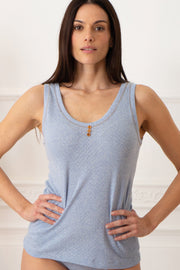 Women's tank top Corinne in textured cotton - Wide shoulder Fully made in Italy and machine washable at 30°
