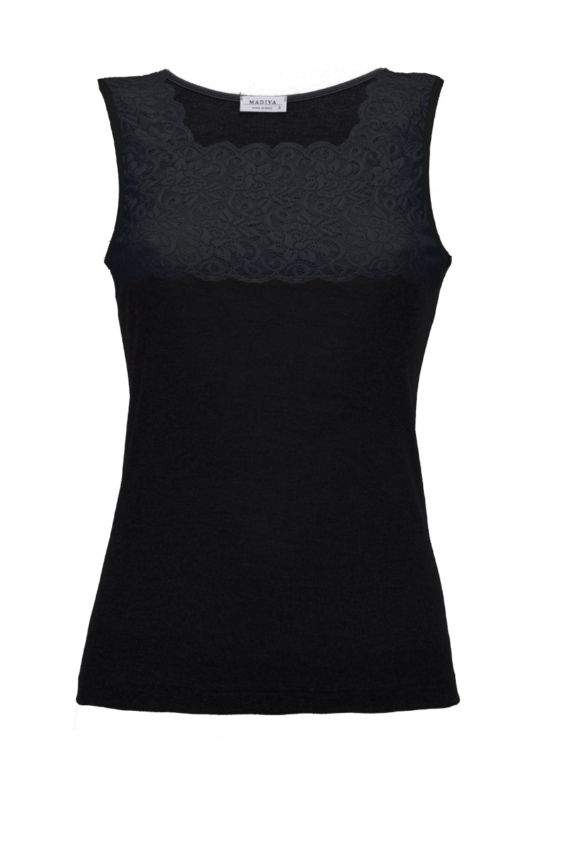 Canotta da donna Eleine・Spalla in modal lana - Spalla larga e balza in tinta