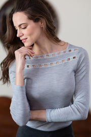 Maglia lupetto da donna Fosca- in lana seta - Morbido e caldo con fettuccia macramè (Copia)