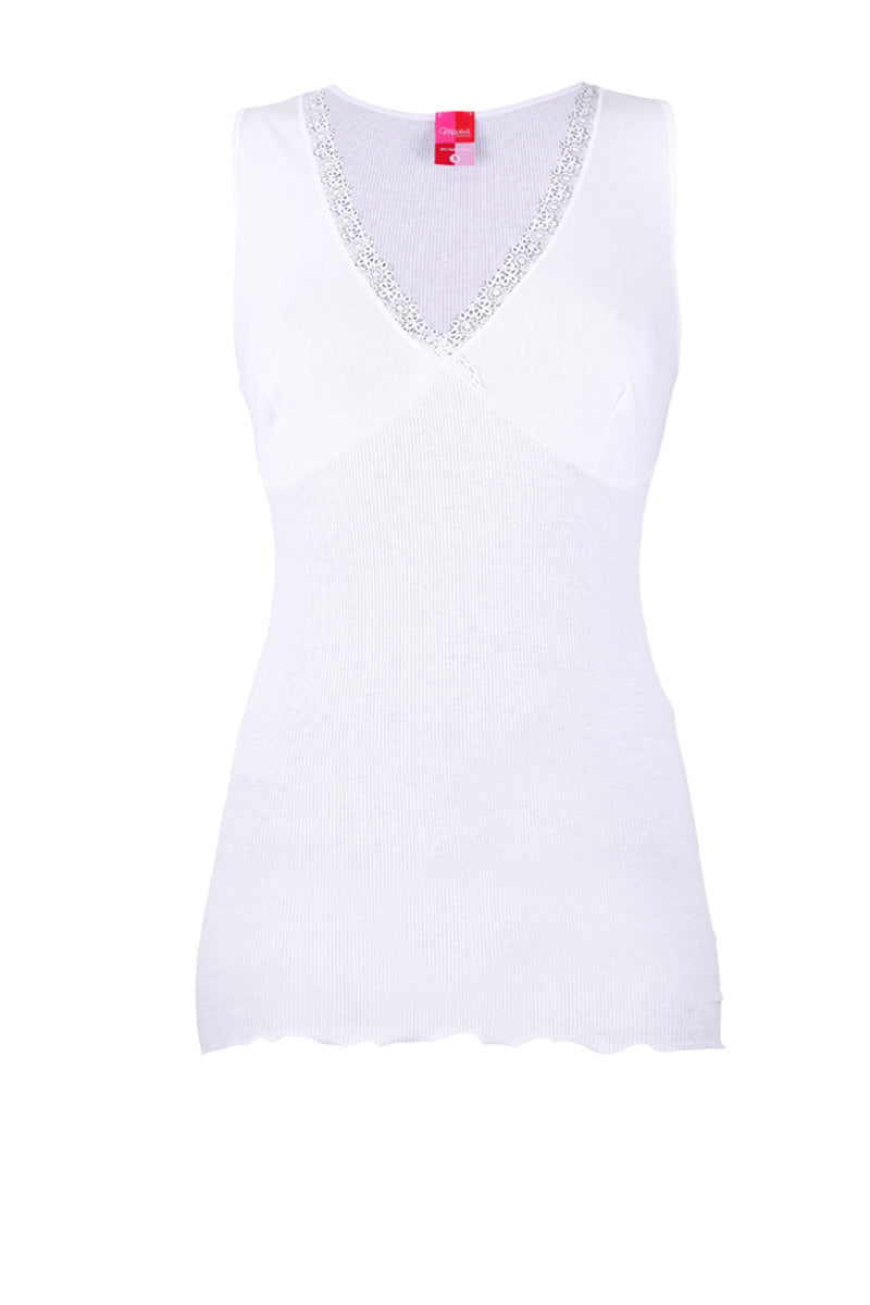 Canotta da donna Francesca in cotone - Spalla larga e pizzo macramé