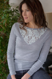 Women's sweater Franci・ in silk wool - Long sleeve and boat neckline