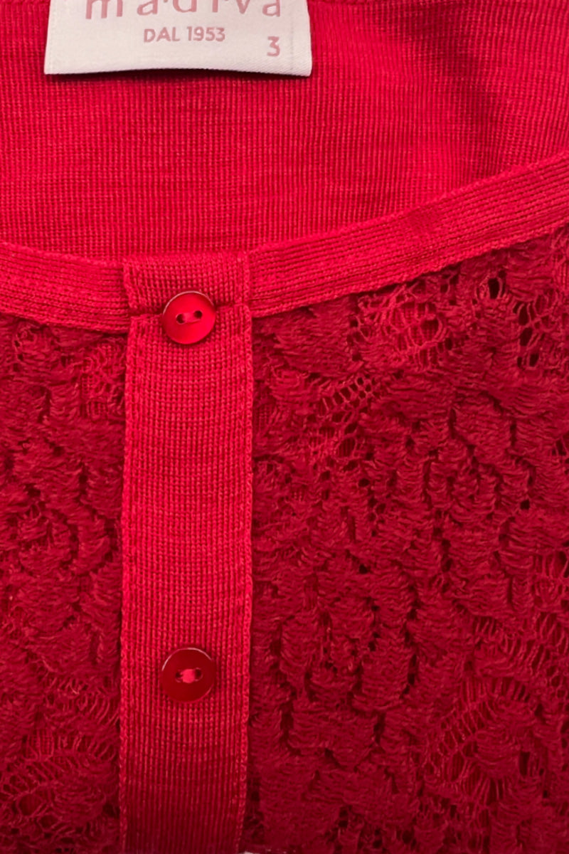 Women's long sleeve sweater Franci・ in silk wool - Crew neck with lace trim and applied serafino