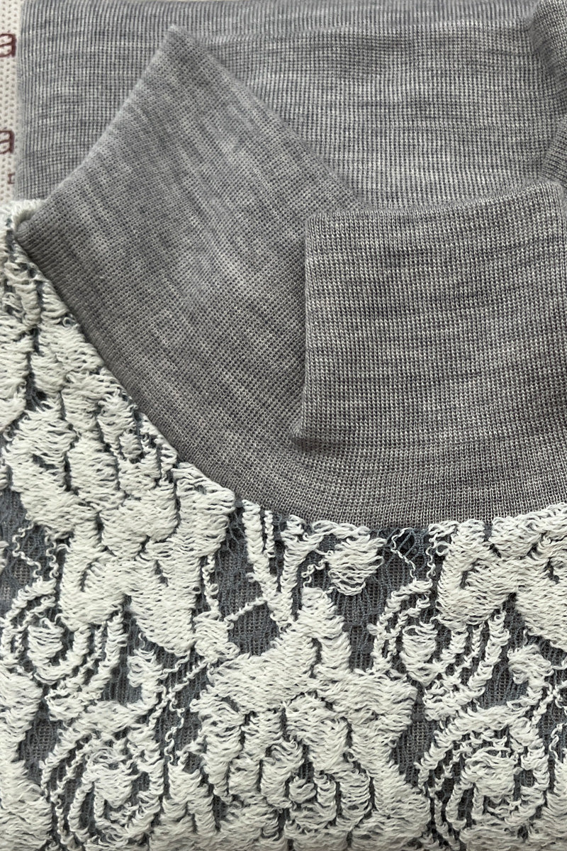 Women's turtleneck sweater Franci・ in silk wool - Long sleeve and wool lace