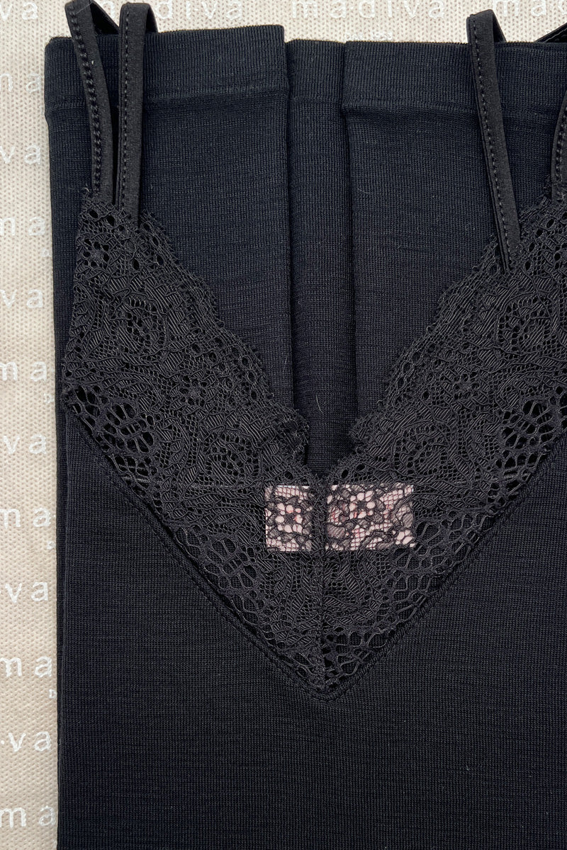 Women's tank top Frida in silk wool - Lace strap and ruffle