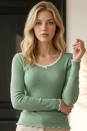 Maglia da donna Gilda in cotone - Manica lunga e collaretta in tessuto stampato