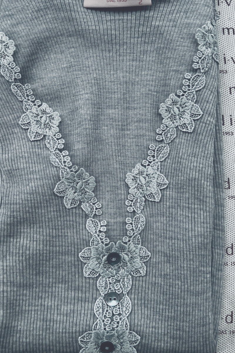 Maglia da donna Giuli・ in lana seta - Manica lunga e listina macramé