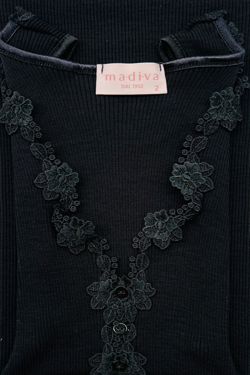 Maglia da donna Giuli・ in lana seta - Manica lunga e listina macramé