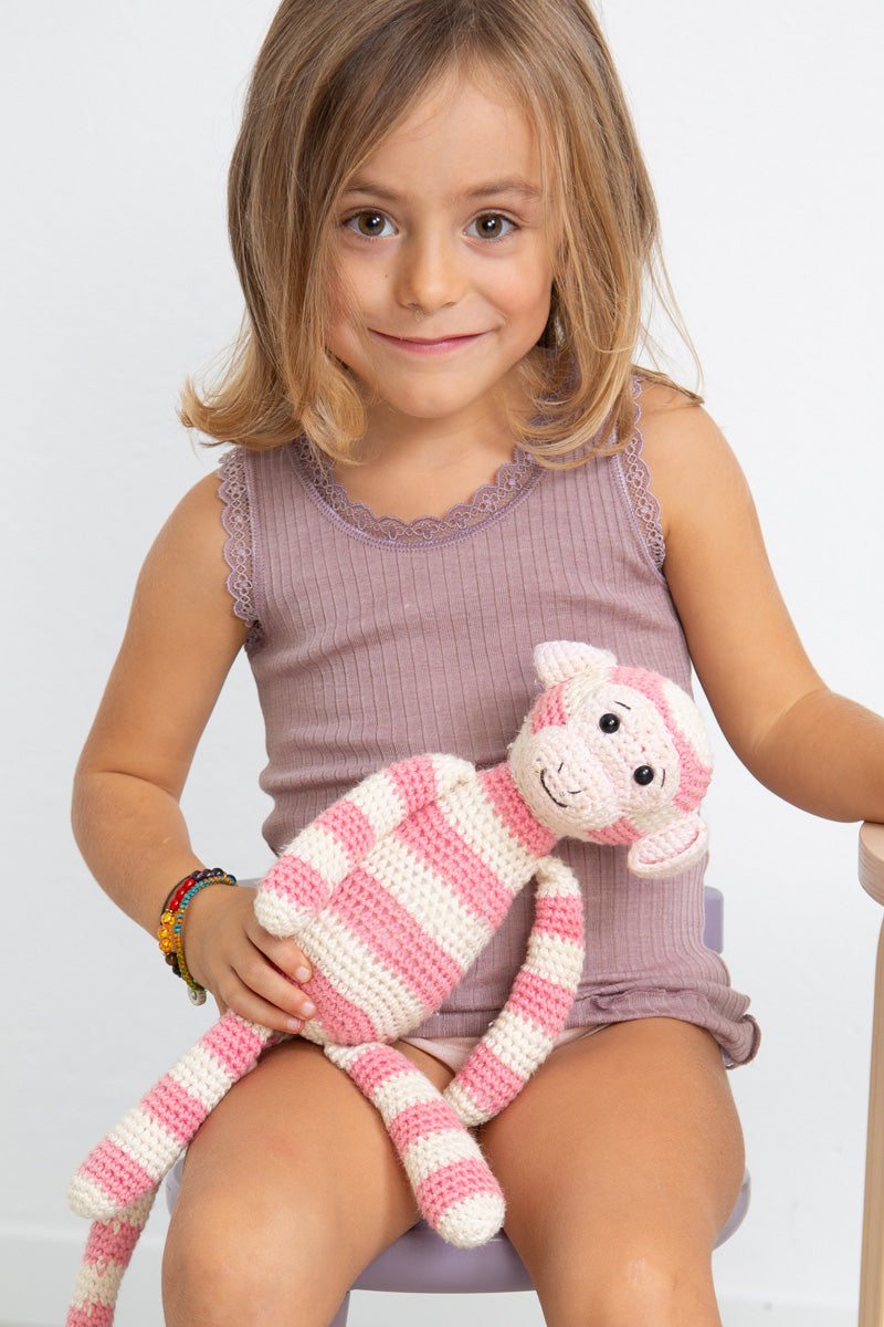 Canottina bambina Ilaria in lana seta - Spalla larga e pizzetto elastico con fiocchetto