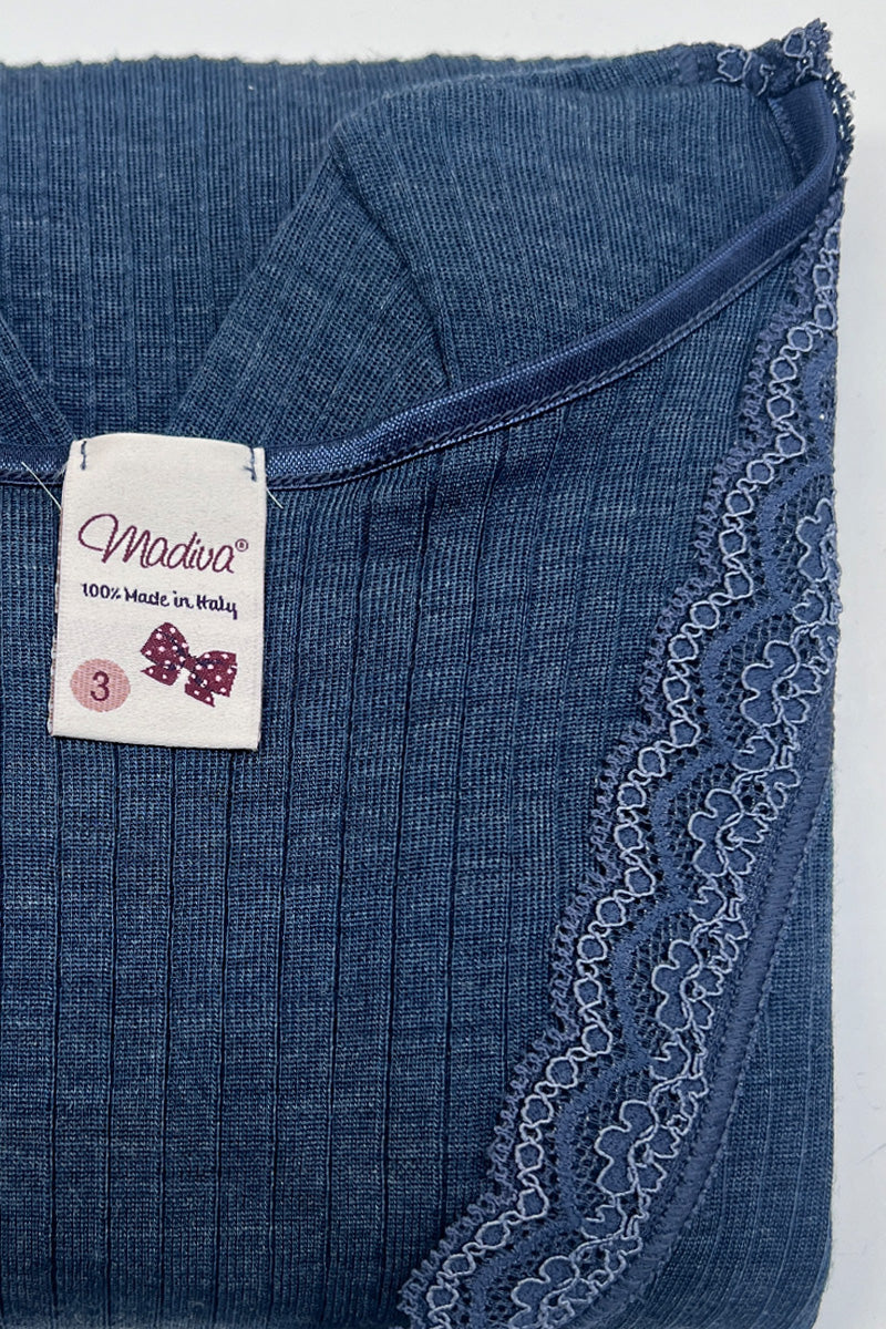 Maglia intima da donna Ilenia in lana seta - Manica lunga e pizzetto elastico ESCLUSIVA ONLINE