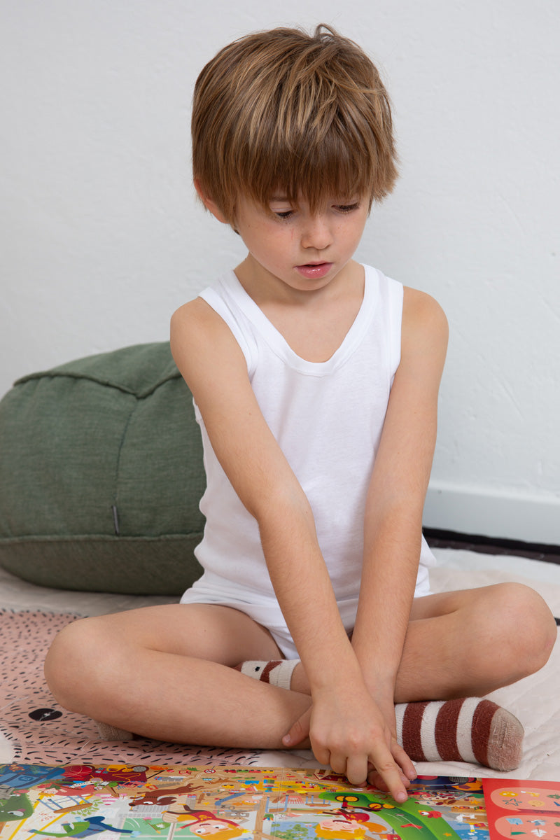 Canotta bambino Ivano in cotone garzato - Spalla larga e realizzata in Italia