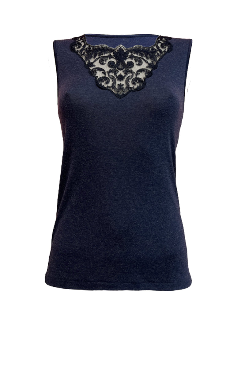 Smanicato donna Kim・Smanicato in modal lana - Inserto in tulle e macramé