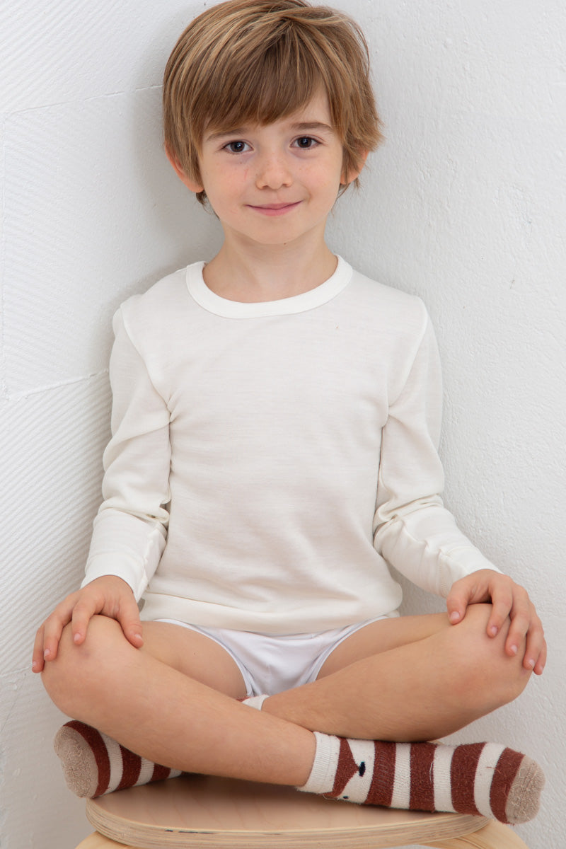 Maglia da bambino Licata in cotone e lana - Manica lunga con tessuto DOUBLE