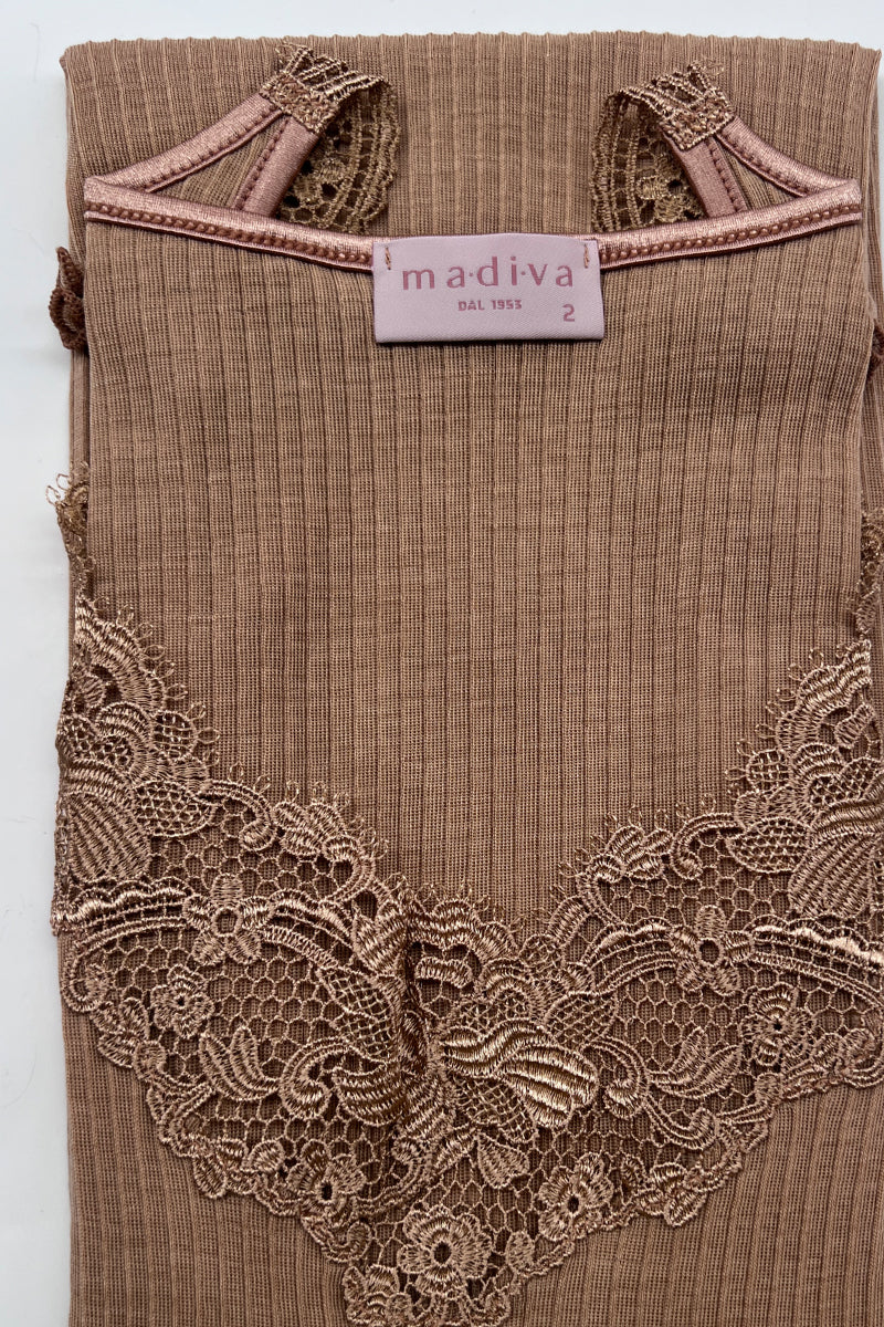 Canotta da donna Linda・Spalla larga in lana seta e macramè ampio