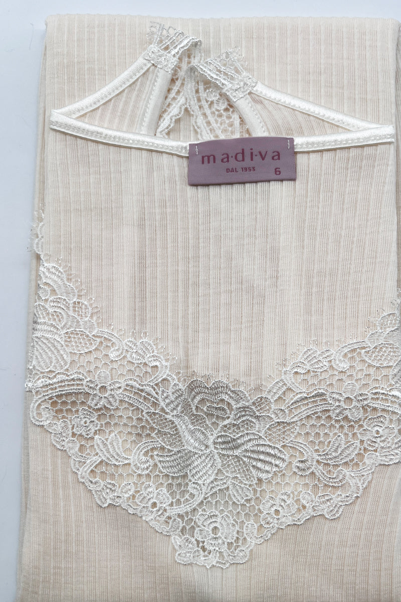 Canotta da donna Linda・Spalla larga in lana seta e macramè ampio
