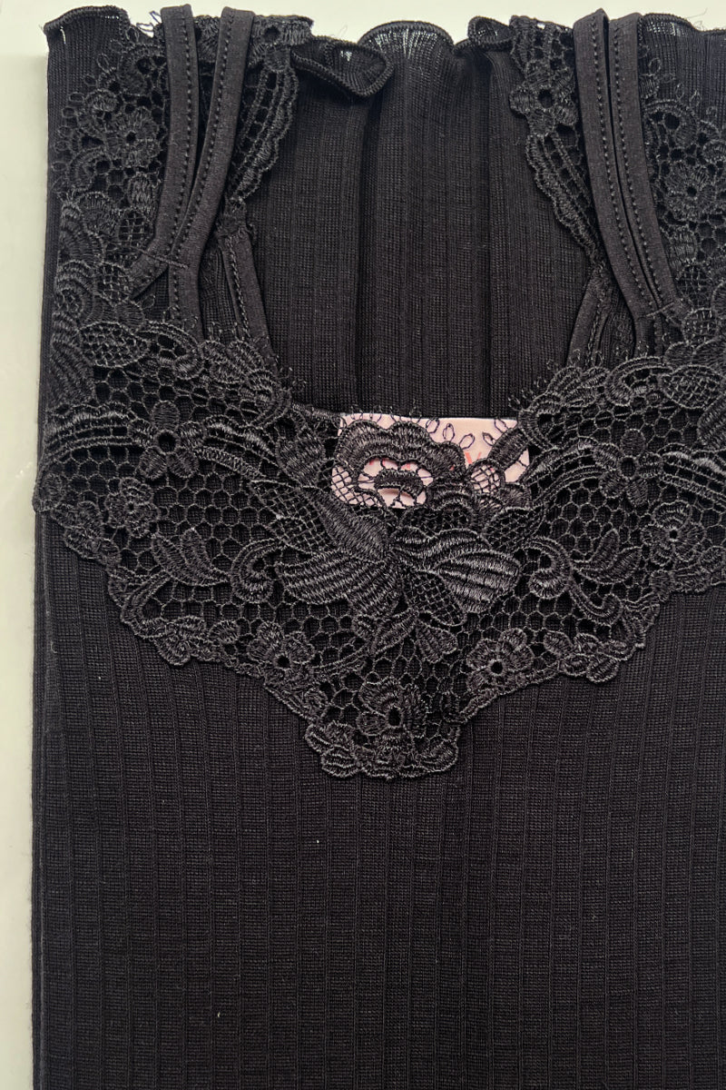 Canotta da donna Linda・Spallina in lana seta - Spallina e macramè ampio