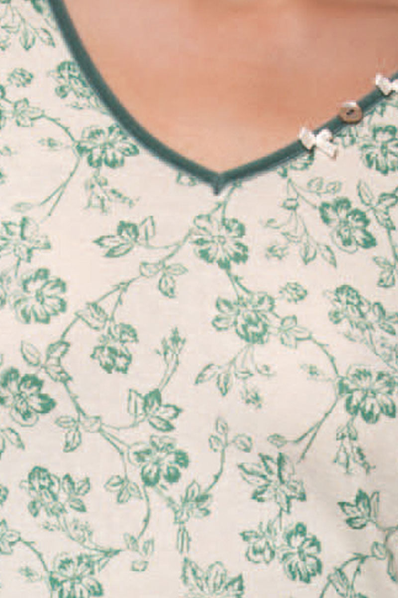 Canotta spalla larga da donna Luisa in cotone - Spalla larga Disegno floreale e tessuto leggermente garzato