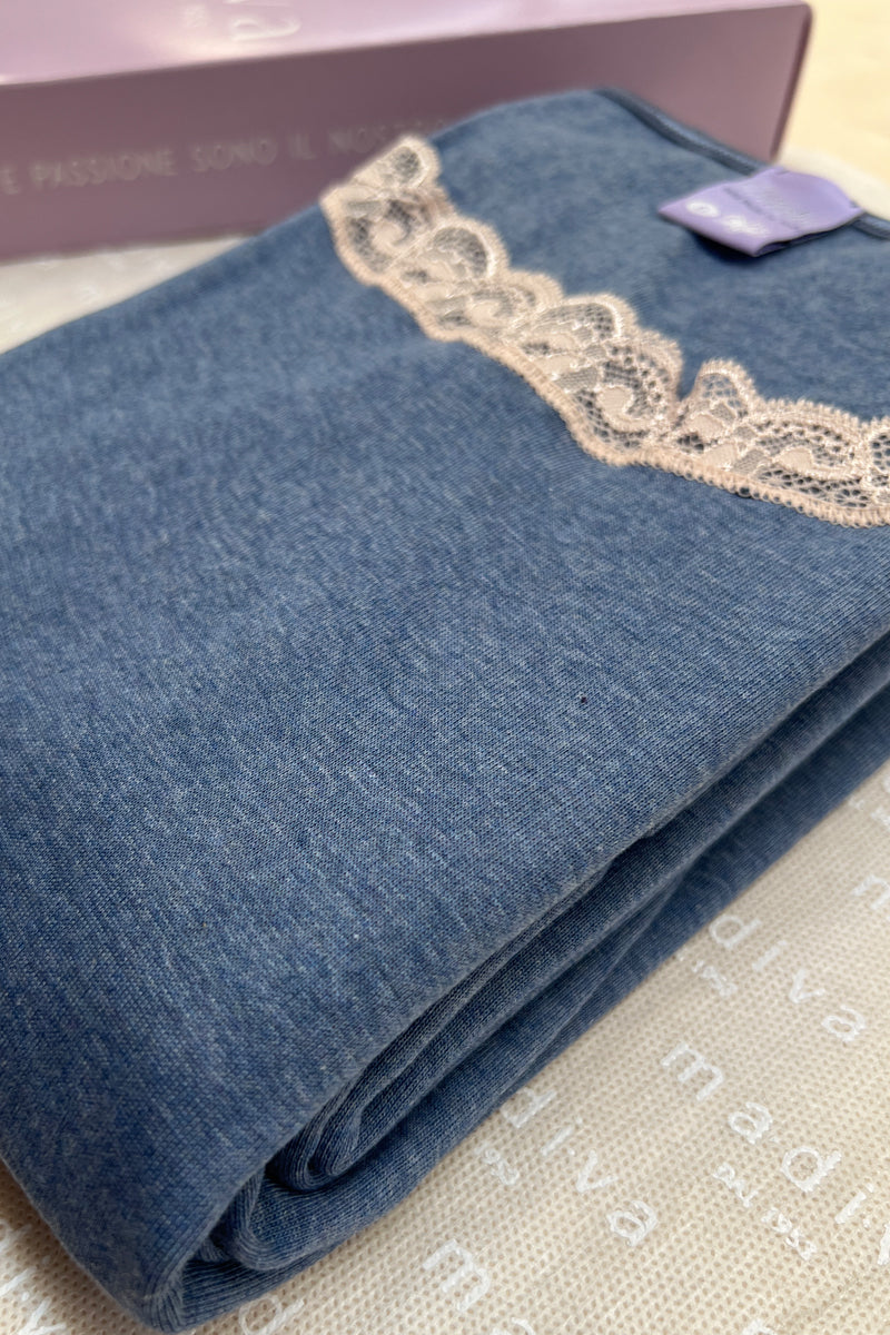 Women's Nightgown Marlene in Warm Cotton - Nightgown and Contrasting Elastic Lace