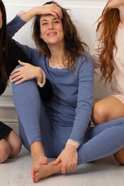 Maglia intima da donna Marlene in caldo cotone - Manica lunga girocollo con pizzetto elastico a contrasto