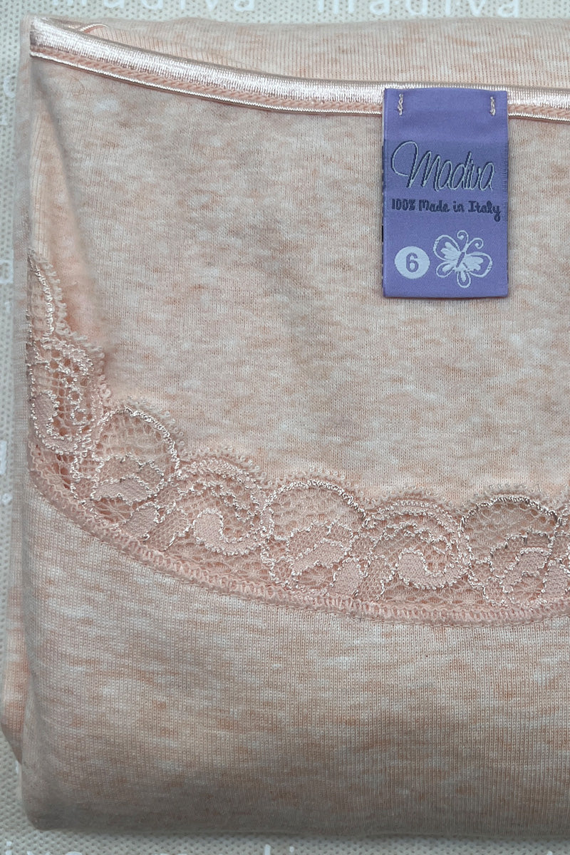 Maglia intima da donna Marlene in caldo cotone - Manica lunga girocollo con pizzetto elastico a contrasto