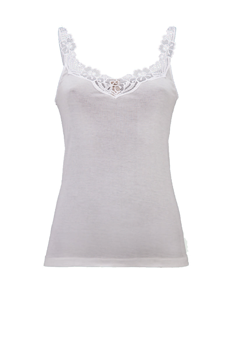 Canotta da donna Mojito in cotone - Spallina con inserto macramé e tessuto liscio