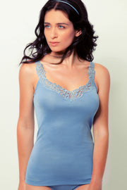 Canotta da donna Mojito in cotone - Spallina con inserto macramé e tessuto liscio