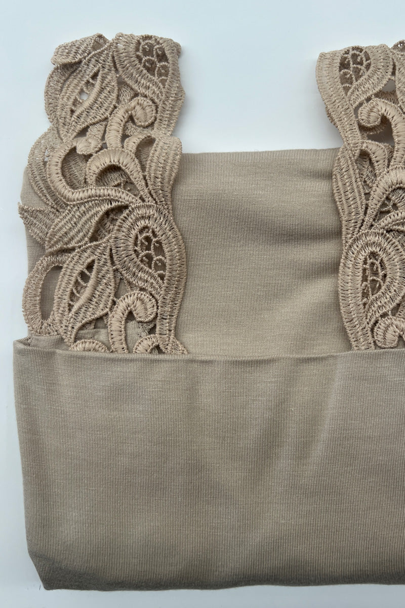 Top donna NARCISO in Micromodal -Top con balza macramè