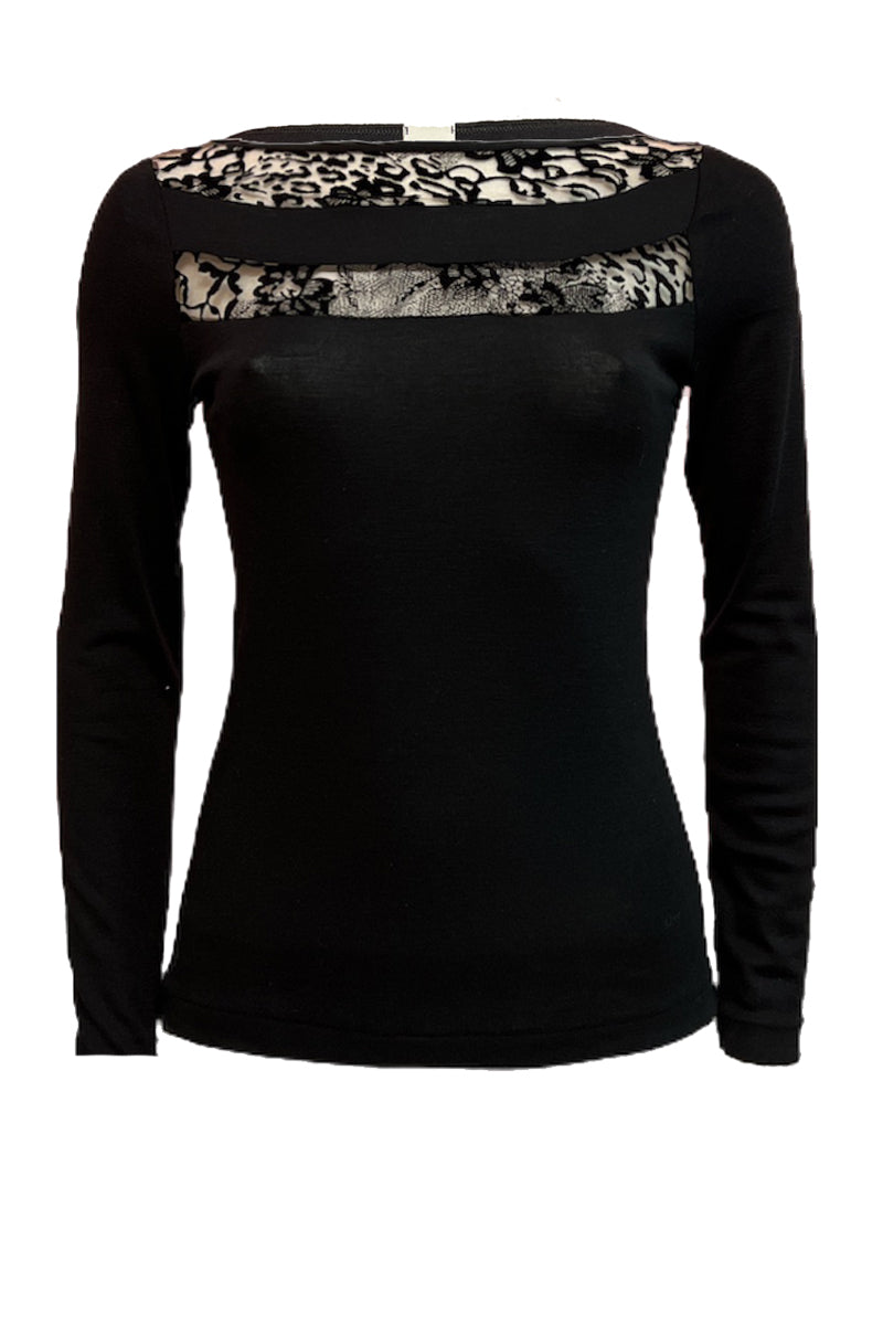 Women's sweater Nora - in silk wool - Flocked tulle inserts