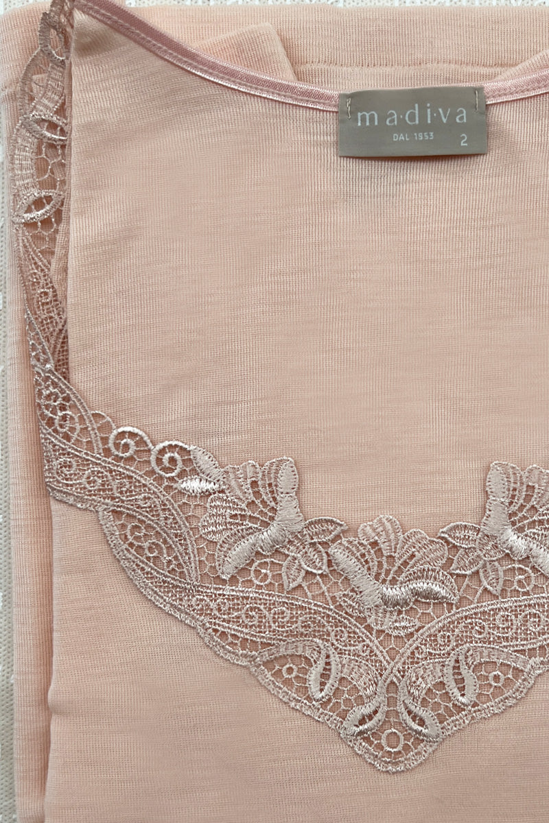 Maglia intima da donna Olga in lana seta - Manica lunga avvolgente con inserto in macramè CLASSIC