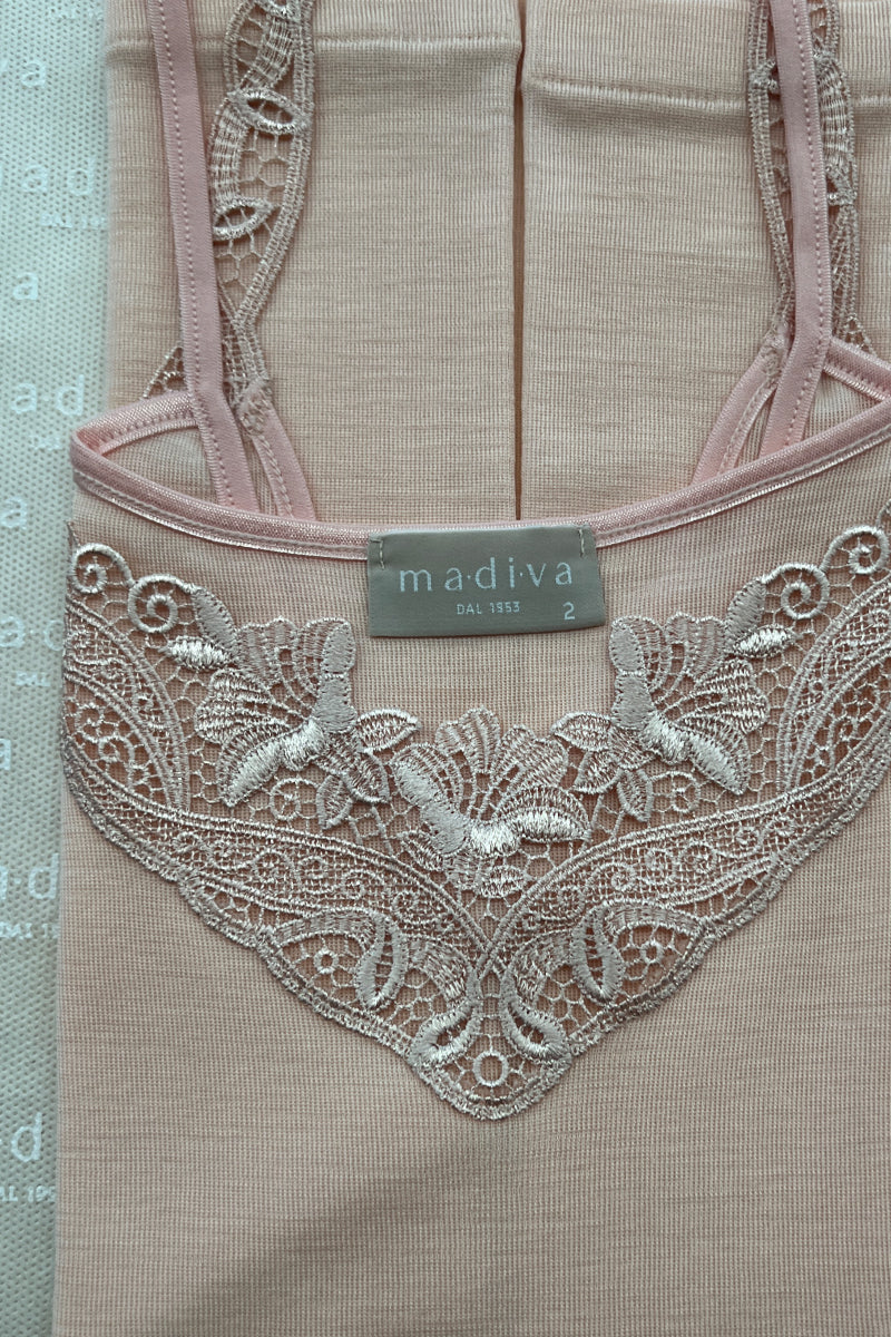 Canotta da donna Olga in lana seta - Spalla stretta con inserto macramè e avvolgente CLASSIC