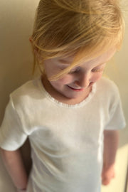 Child's intimate shirt Ombretta in cotton and wool - Short sleeve and finishing treatment