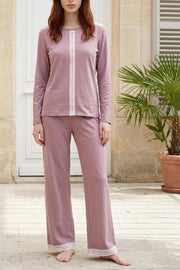 Women's pajama Mia in microfiber and wool - Enhanced with lace trim with corded edge