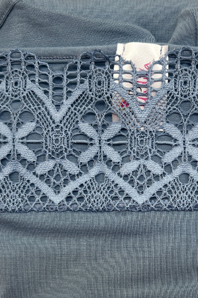 Women's T-Shirt Positano in Micromodal - Elbow sleeve boat neck and elastic lace crochet effect