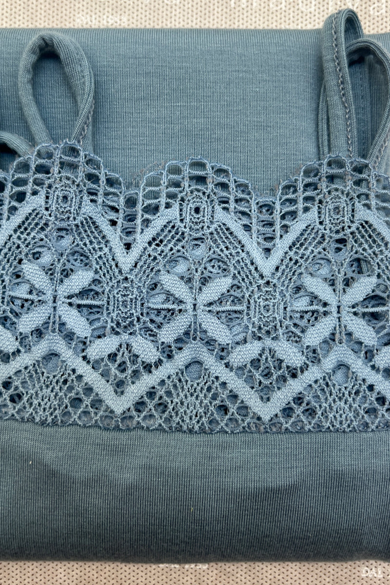 Women's Spaghetti Strap Top Positano in Micromodal - Delicious Elastic Lace Crochet Effect and Soft Fit