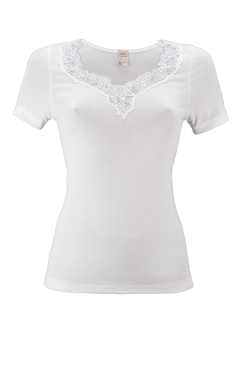 Maglietta da donna Rachel in cotone - Maniche corte e inserto in macramé