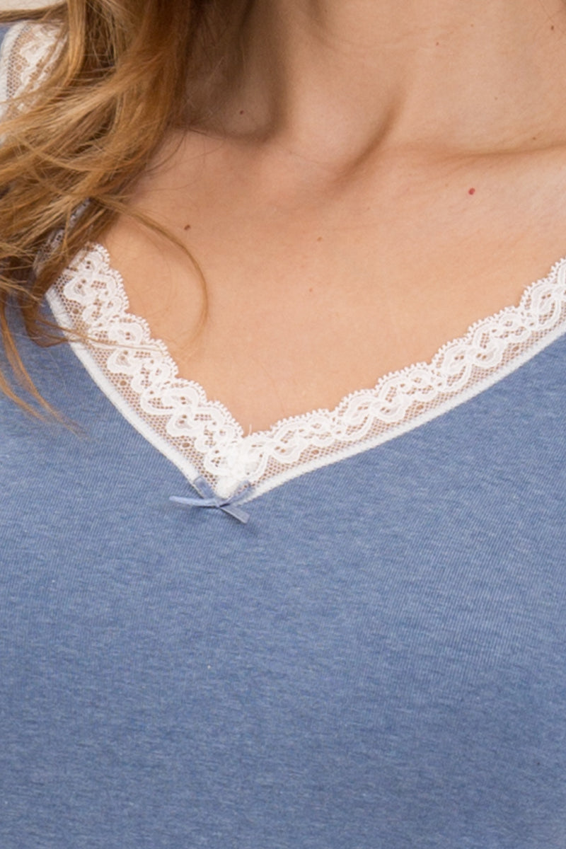 Women's Relax Tank Top in Warm Cotton - Wide Strap and Contrasting Elastic Ruffle