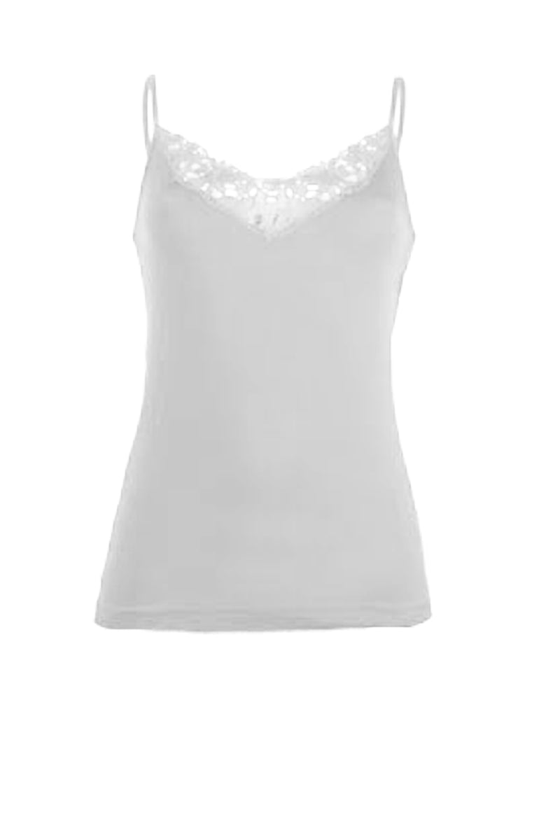 Canotta da donna Summer in cotone - Spallina con inserto macramé e tessuto liscio