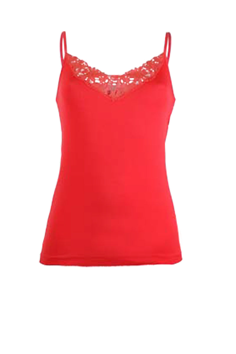 Canotta da donna Summer in cotone - Spallina con inserto macramé e tessuto liscio