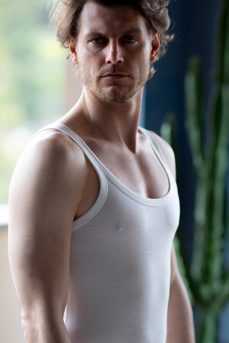 Canotta intima da uomo Trapani in cotone e lana - Spalla stretta e tessuto DOUBLE